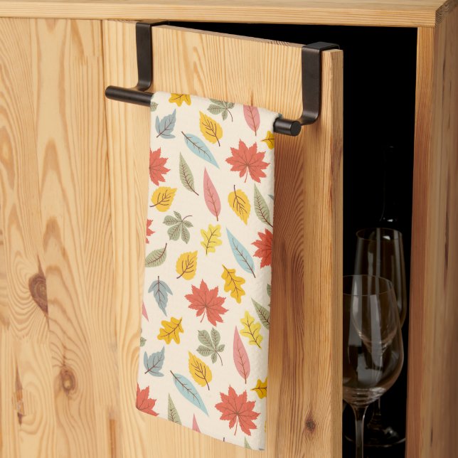 Colourful Leaf Fall Pattern Tea Towel (Thirds Fold)