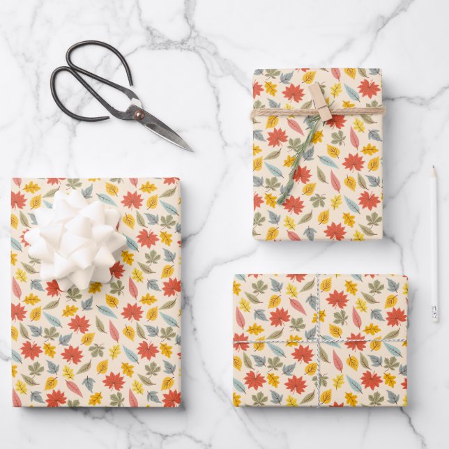 Colourful Leaf Fall Pattern Wrapping Paper Sheet (Front)