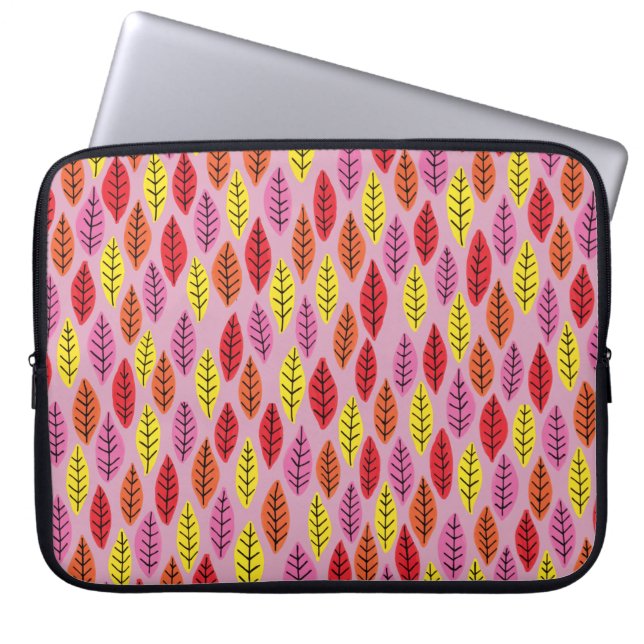 Colourful Leaf Leaves Pink Pattern Laptop Sleeve (Front)