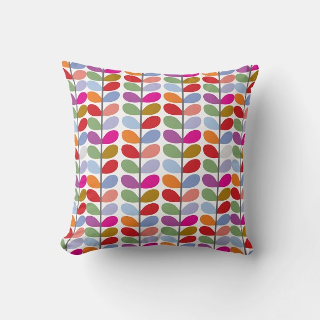 Colourful Leaf Pattern Boho Throw Pillow (Front)