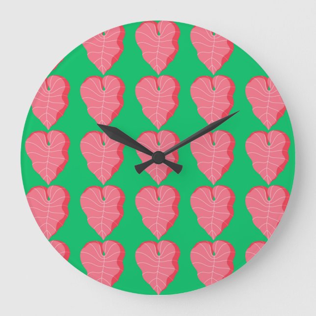 Colourful Leaf Pattern on Green Background Large Clock (Front)