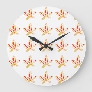 Colourful Leaf Pattern on White Background Large Clock