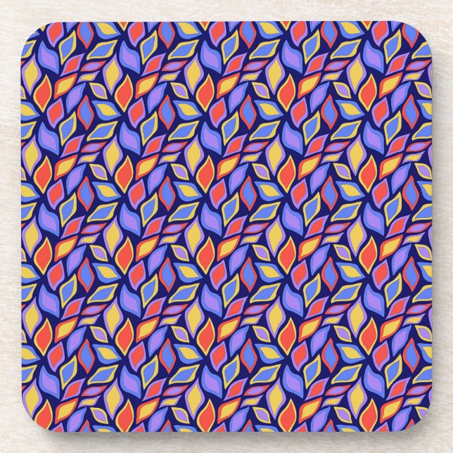 Colourful Leaf Pattern Plastic Coaster (Front)