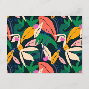 Colourful leaf pattern postcard