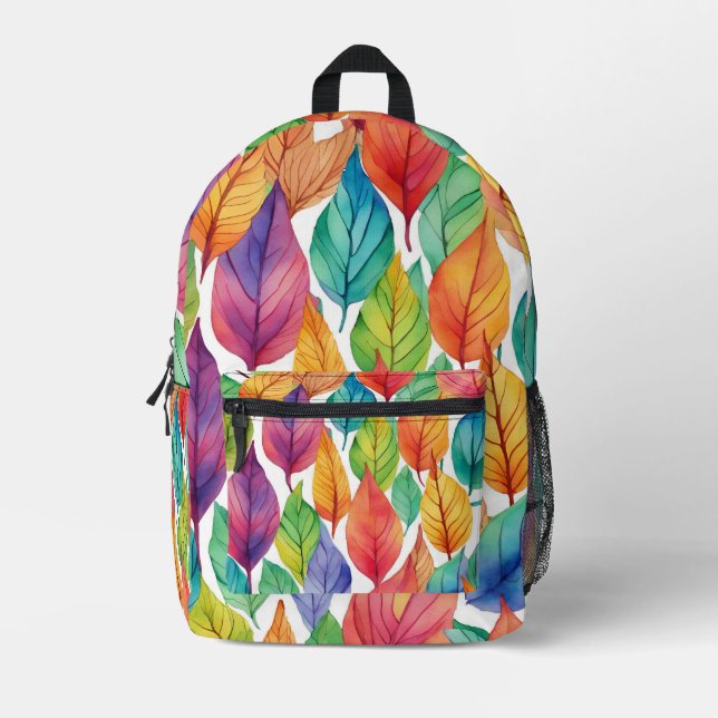 Colourful Leaf Pattern Printed Backpack (Front)