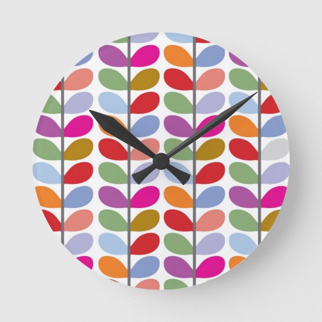 Colourful Leaf Pattern Round Clock (Front)