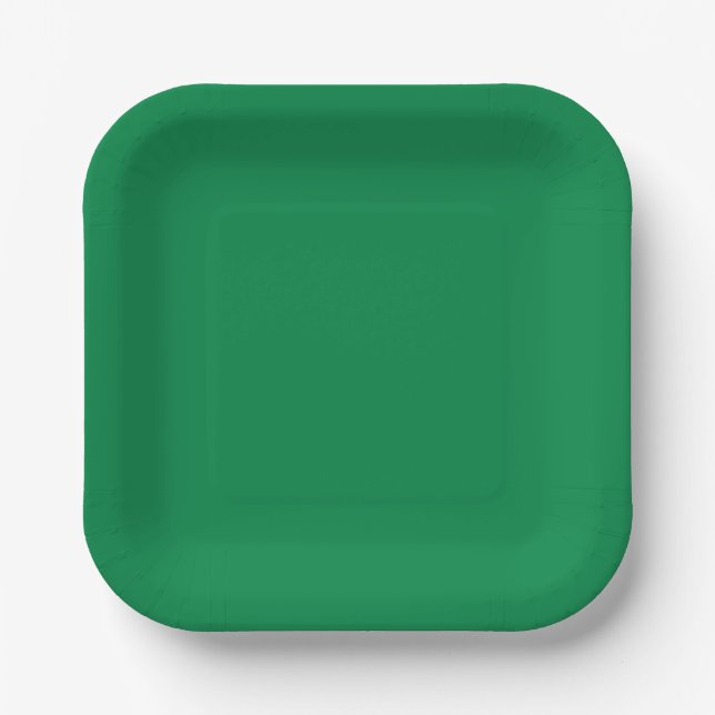 Colourful leaf pattern solid green paper plate (Front)