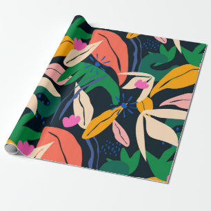 Colourful leaf pattern, vibrant wrapping paper