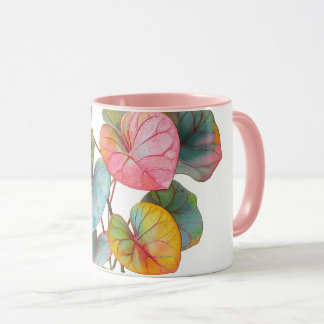 colourful leaf pink plant mug