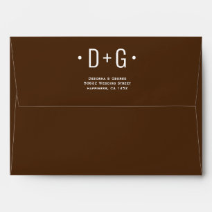 Colourful leaf print and initials brown wedding envelope