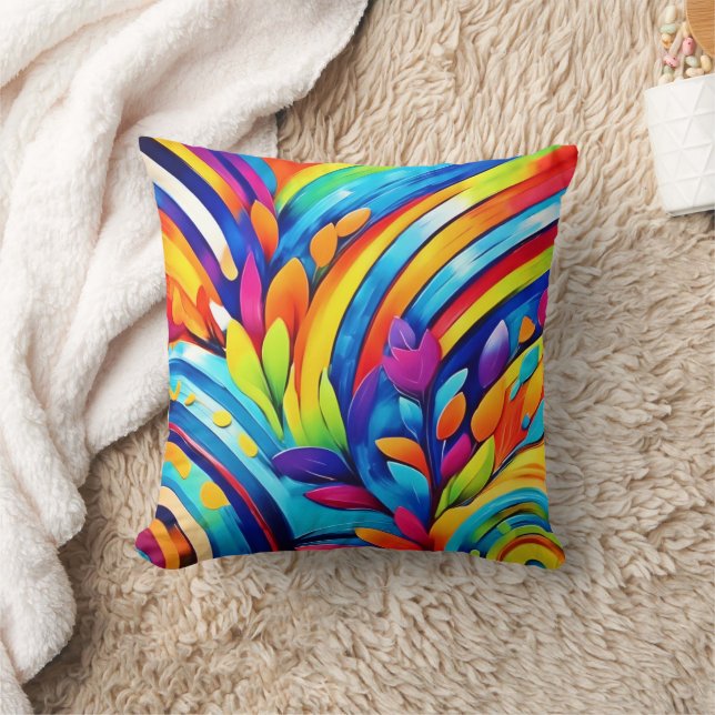 Colourful Leafe Shapes and Abstract Patterns Cushion (Blanket)