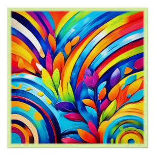 Colourful Leafe Shapes and Abstract Patterns Poster