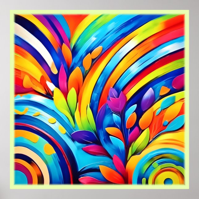 Colourful Leafe Shapes and Abstract Patterns Poster (Front)