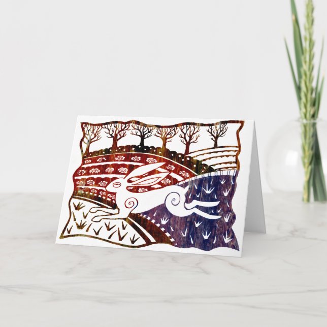 Colourful Leaping Hare Card (Front)