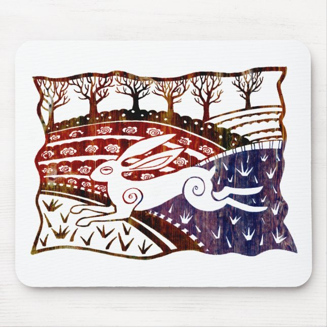 Colourful Leaping Hare Mouse Mat (Front)
