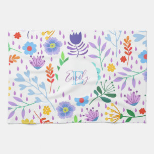 Colourful Leaves And Flowers Tea Towel
