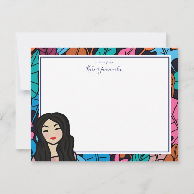 Colourful Leaves Cute Asian Girl Personal Card (Front)