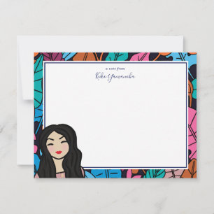 Colourful Leaves Cute Asian Girl Personal Card