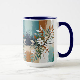 Colourful Leaves Floral Abstract Teal Blue Rust Ta Mug