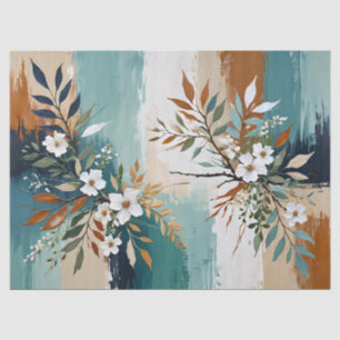 Colourful Leaves Floral Abstract Teal Blue Rust Ta Tissue Paper