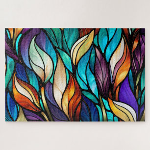 Colourful leaves in Stained Glass Look Jigsaw Puzzle