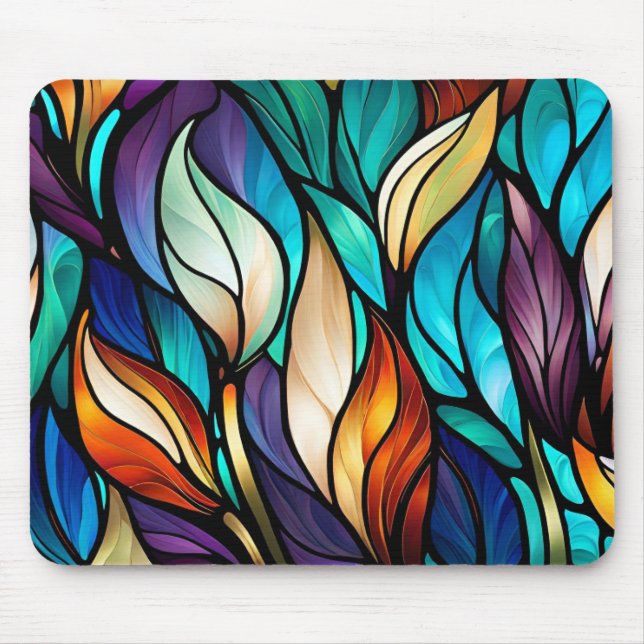 Colourful leaves in Stained Glass Look Mouse Mat (Front)