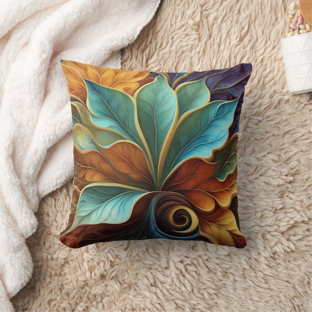 Colourful Leaves in Swirling Pattern Design Cushion (Blanket)