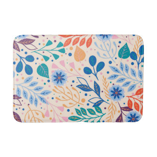 Colourful Leaves Modern Foliage Pattern Bath Mat