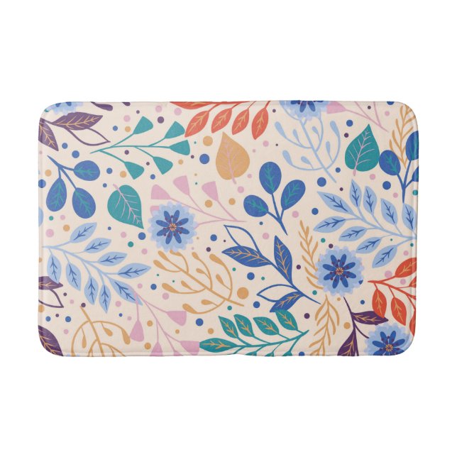 Colourful Leaves Modern Foliage Pattern Bath Mat (Front)