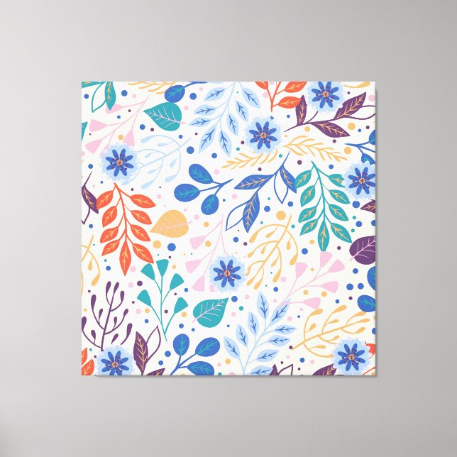 Colourful Leaves Modern Foliage Pattern Canvas Print (Front)