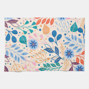 Colourful Leaves Modern Foliage Pattern Tea Towel