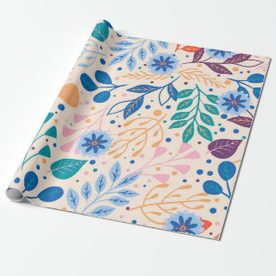 Colourful Leaves Modern Foliage Pattern Wrapping Paper
