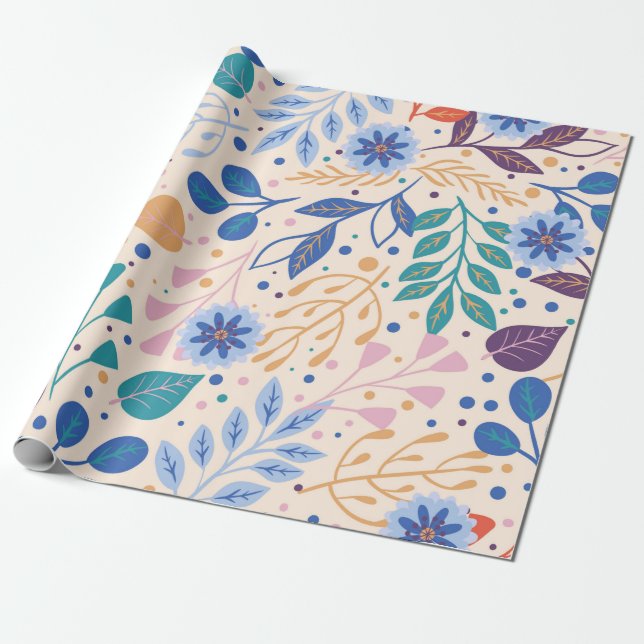 Colourful Leaves Modern Foliage Pattern Wrapping Paper (Unrolled)