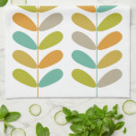 Colourful Leaves On Plant Retro Mid Century Modern Tea Towel<br><div class="desc">This fabulous mid century modern kitchen towel features leaves on a stalk,  in turquoise,  orange,  avocado green,  tan,  and gold on a white background. This will make a fabulous addition to your kitchen decor!</div>