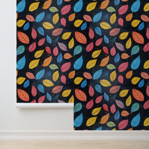 Colourful Leaves Pattern Chalk Drawings Black Bckg Wallpaper