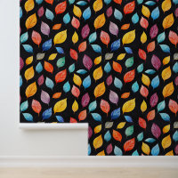 Colourful Leaves Pattern Chalk Drawings Black Bckg