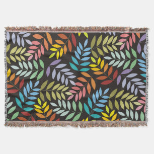 Colourful leaves pattern in rainbow colours custom throw blanket