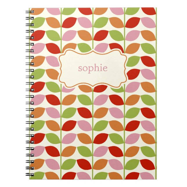 Colourful Leaves Personalised Notebook - Pink (Front)