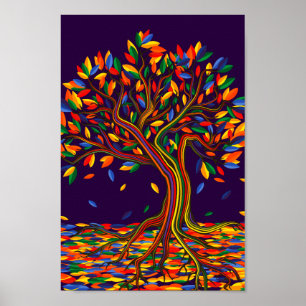 Colourful Leaves Rainbow Tree with Bright Colours Poster