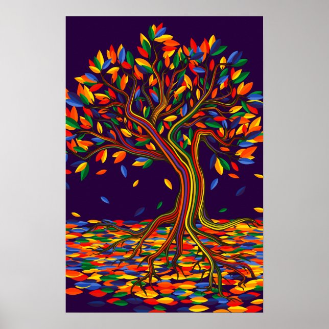 Colourful Leaves Rainbow Tree with Bright Colours Poster (Front)