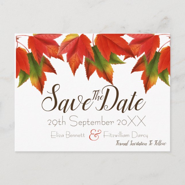 Colourful Leaves Save the Date Postcard (Front)