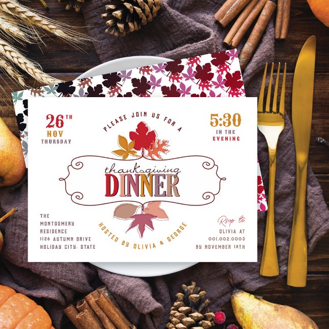 Colourful Leaves Thanksgiving Dinner Holiday Party Invitation (Creator Uploaded)