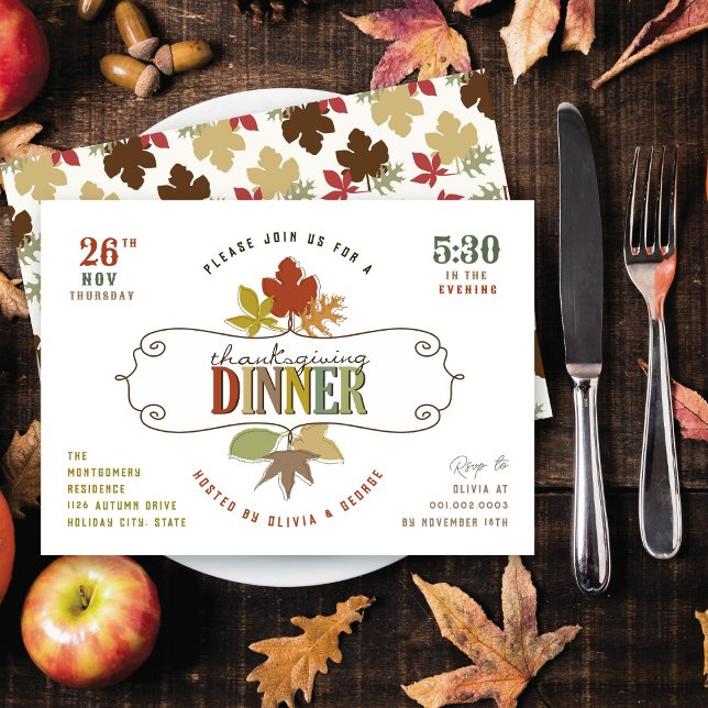 Colourful Leaves Thanksgiving Dinner Holiday Party Invitation (Creator Uploaded)