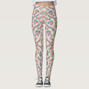 Colourful leggings featuring bold, abstract rainbo