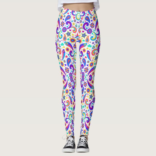 Colourful leggings with a vibrant paisley pattern  (Front)