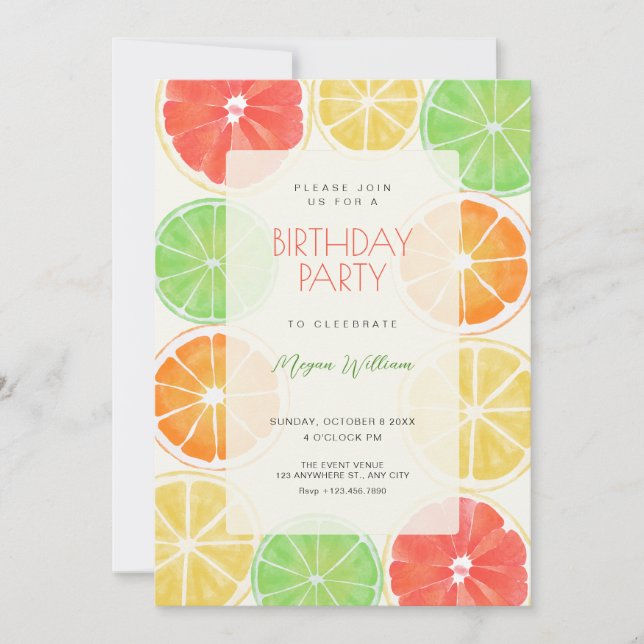 Colourful lemon birthday invitation (Front)