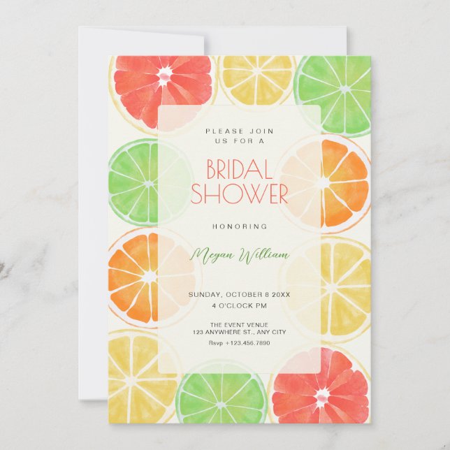 Colourful lemon bridal shower invitation (Front)