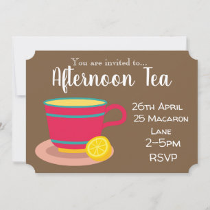 Colourful lemon tea afternoon tea party invitation