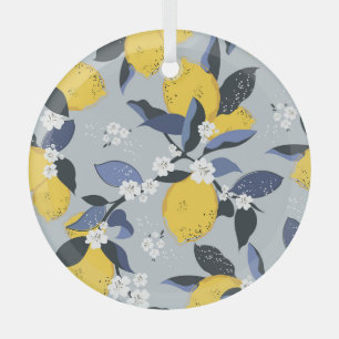 Colourful Lemons: Citrus Floral Pattern Glass Tree Decoration