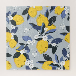 Colourful Lemons: Citrus Floral Pattern Jigsaw Puzzle